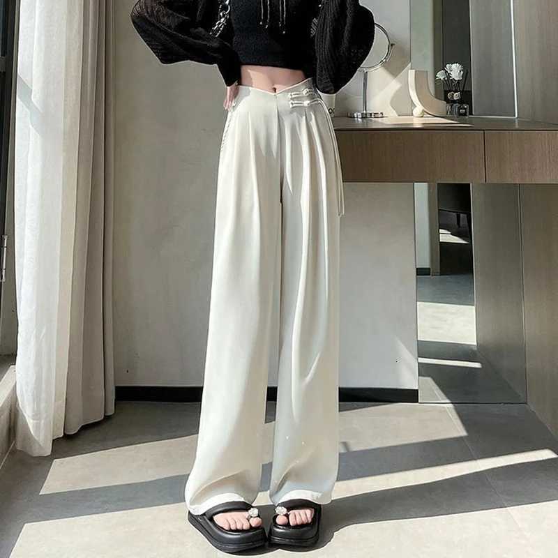 2025 Summer New Lady Straight Leg Suit Pants Female Chic Designer High Waisted Trousers Women Fashion Solid Loose Daily SlacksT251025