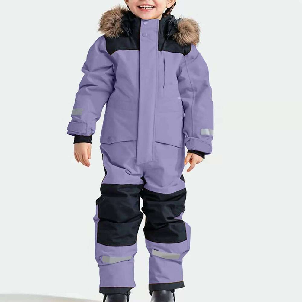 Jumpsuit Winter Color Blocking Fashion New All-Match Outdoor Waterproof And Plush Thick Warm Ski Suit