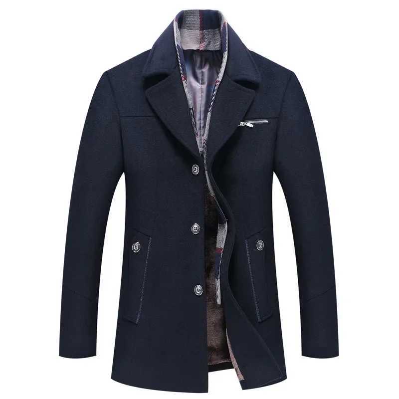 New Men Business Casual Woolen Blends Cashmere Trench Coats Winter Long Jackets Man Fleece Warm Overcoats Wool Blends Size 4XLT251025