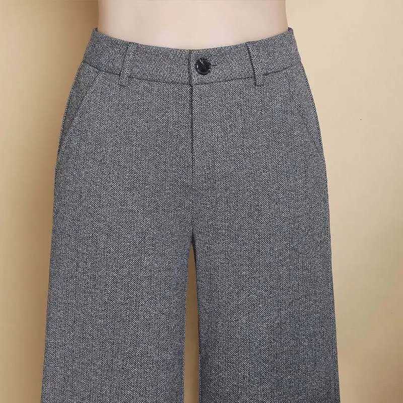 New Wool Wideleg Womens High Waist Thickened Loose Casual Long Straight Suit PantsT251025