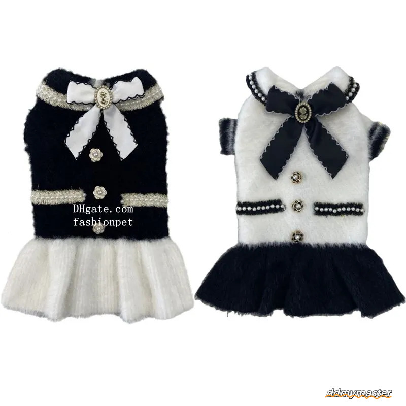 Sweater Dress With Bowtie, Mink Fur Fabric Dog Turtleneck Pullover Knitwear Puppy Girls Cold Weather Sweater, Suitable For Small Dogs Puppies M Y228 D