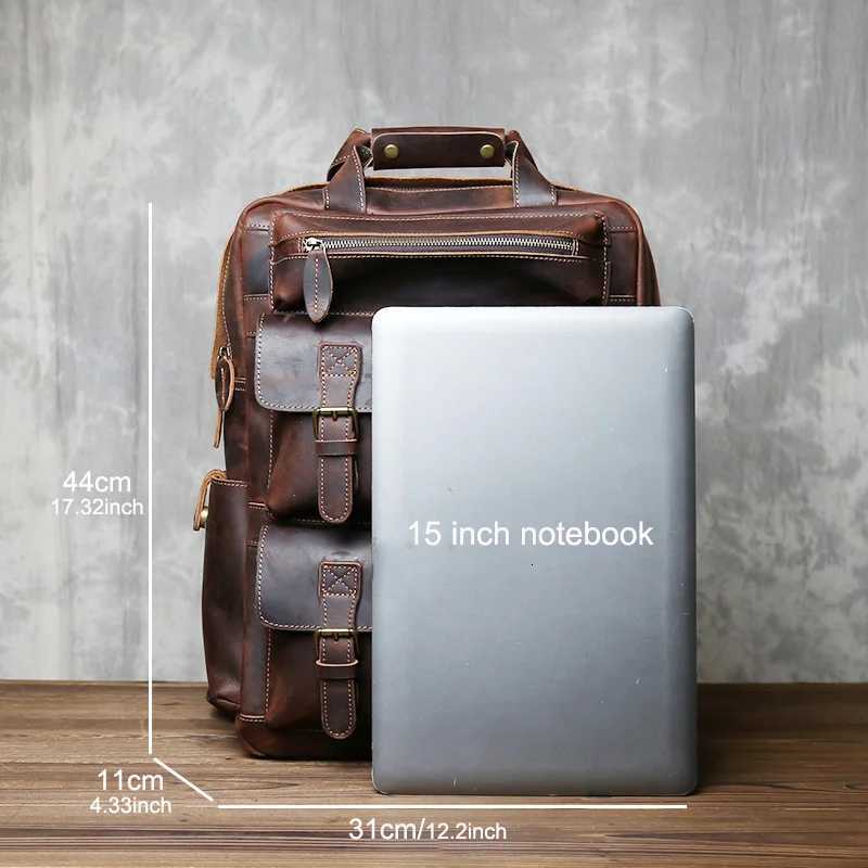 Retro Fashion Genuine Leather Mens Backpack Head Layer Leather Large Capacity Multi Pocket Outdoor Minimalist Computer Bag W251025