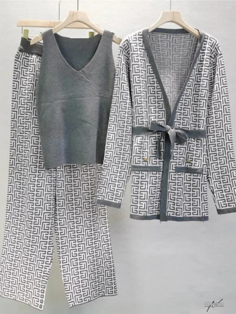 Women's 3-Piece Knitted Tracksuit Set: Warm Winter Outfit With Jacket, Sweater, Top, And Pants Ddmymon
