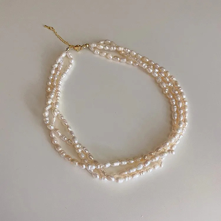 Sell 100 Natural Baroque Freshwater Pearl 14K Gold Filled Female Three Layers Chokers Necklace Jewelry Chains Gifts 251016