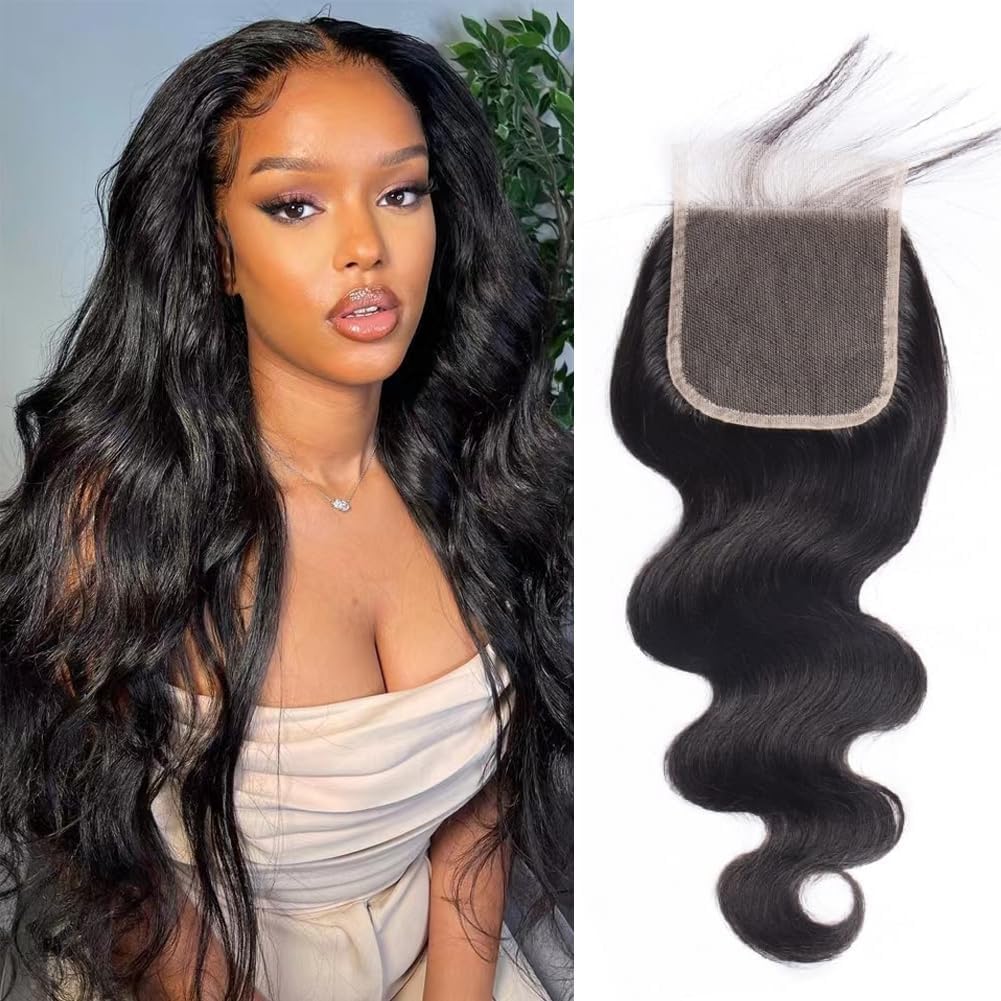 4x4 Body Wave Lace Closure 150 Density Unprocessed Virgin Human Hair Free Part 10-22 Inch Natural Black Pre Plucked Glueless Install