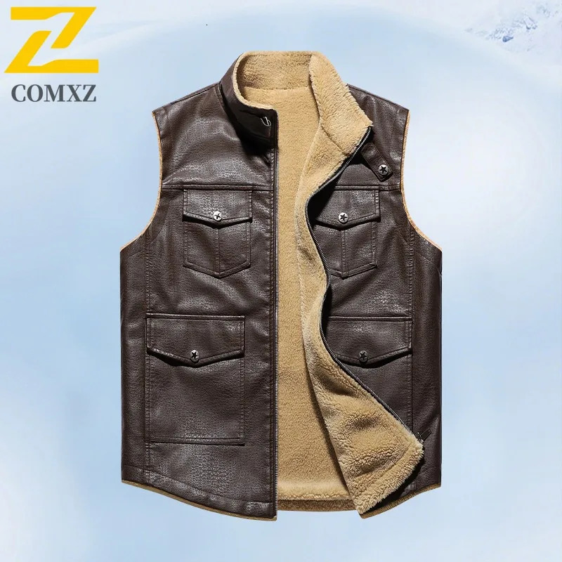 2025 Winter Shearling Leather Vest Men Fashion Windproof Warm Sleeveless Vests Casual Streetwear Coat For Cold Weather Gilet 251020