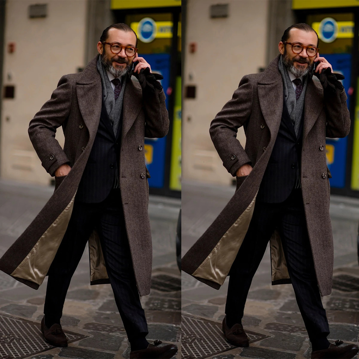Handsome Men Long Coat Overcoat Line Double Breasted Warm Woolen Blend Business Causal Daily Customized 251024