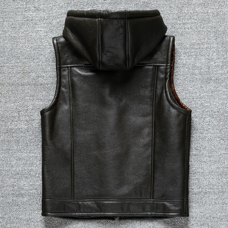 YRCasual men outdoor 100 real fur jacket with hatRider genuine shearling vestWarm wool clothWinter safari 251020