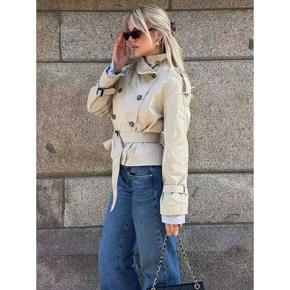 HH Women Vintage Solid Belt Trench Coat Windbreaker Double Breasted Long Sleeve Jackets Autumn Fashion High Street Lady Outwear