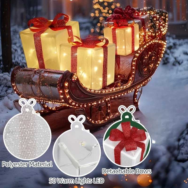 3pcs Christmas Thanksgiving Autumn Holiday Lighting Display LED Luminous Christmas Gift Box Fittings3AA No Builtin Battery C251024