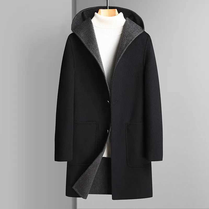 New Fashion Men Hooded Double Sided Wool Trench Coats Casual Long Jackets Male Cashmere Overcoats Man Woolen Blends Coats 4XLT251025