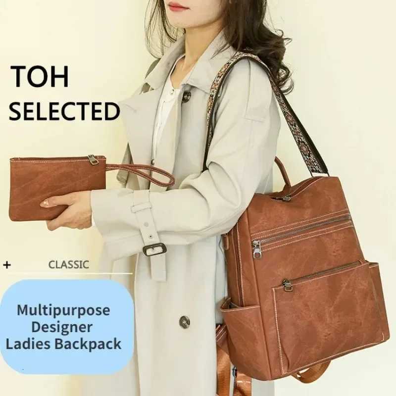 2025 New Women Leather Waterproof Antitheft Fashion Designer Multifunctional Large Capacity Retro Travel Backpack Shoulder Bag W251025