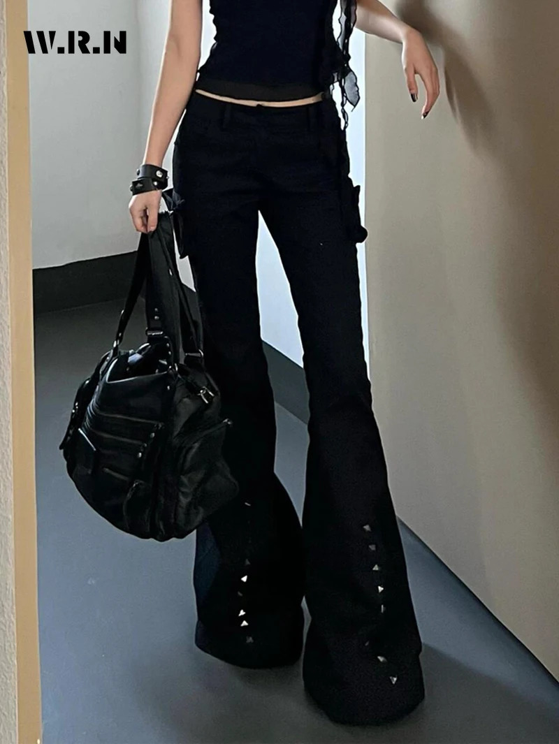 Hight Street Sheath High Waist Flared Jeans Black Kpop Retro Y2K Harajuku Pants Womens Vintage Slim 2000s Skinny Denim Trouser 251023
