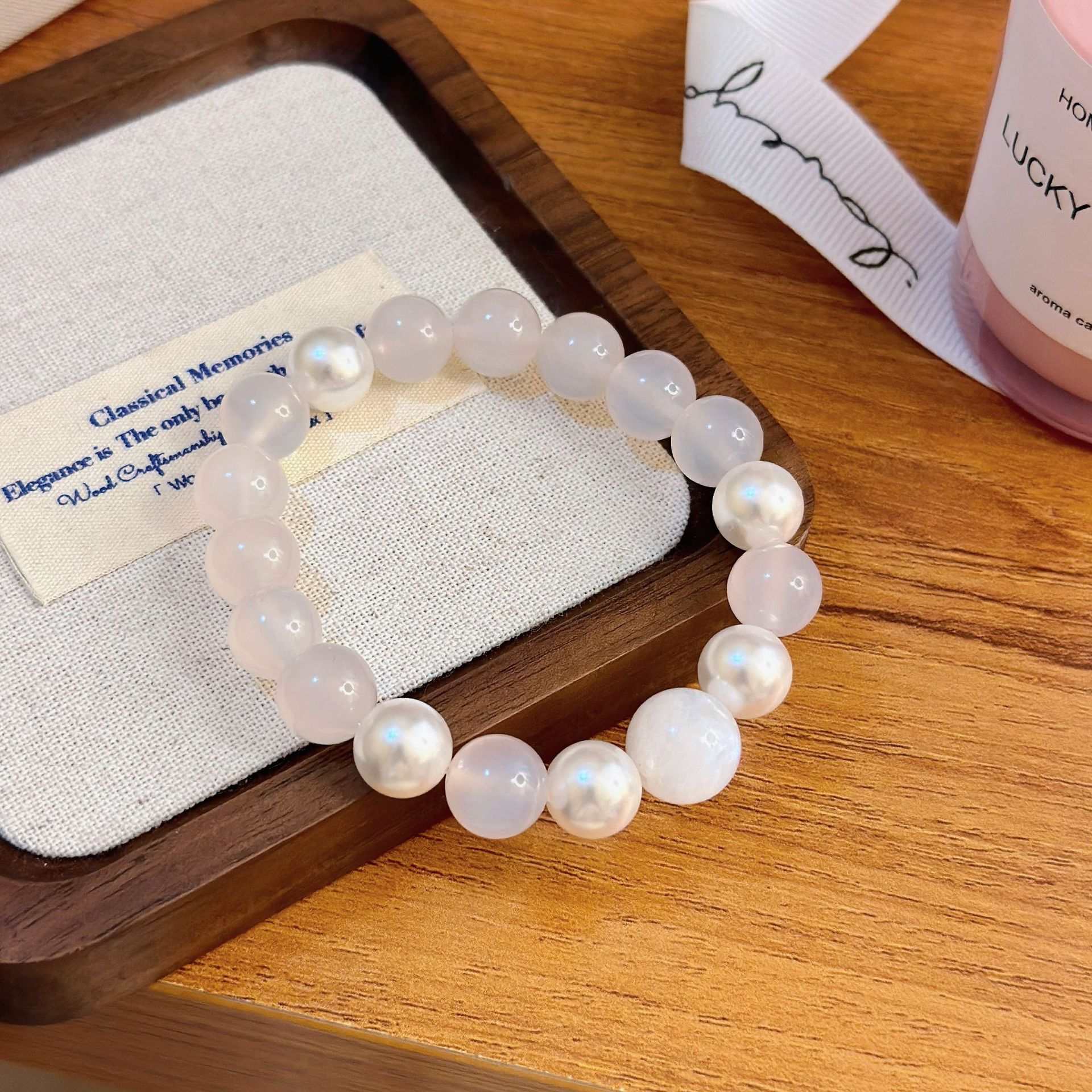 Ice-Like Natural Agate Beaded Jewelry Set with Matching Bracelet
