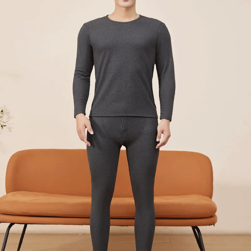 Large Size Xl Men Solid Warm Nonmarking Cashmere Silk Thermal Underwear Set Winter Padded Thickened Autumn Clothes and Trousers 251021