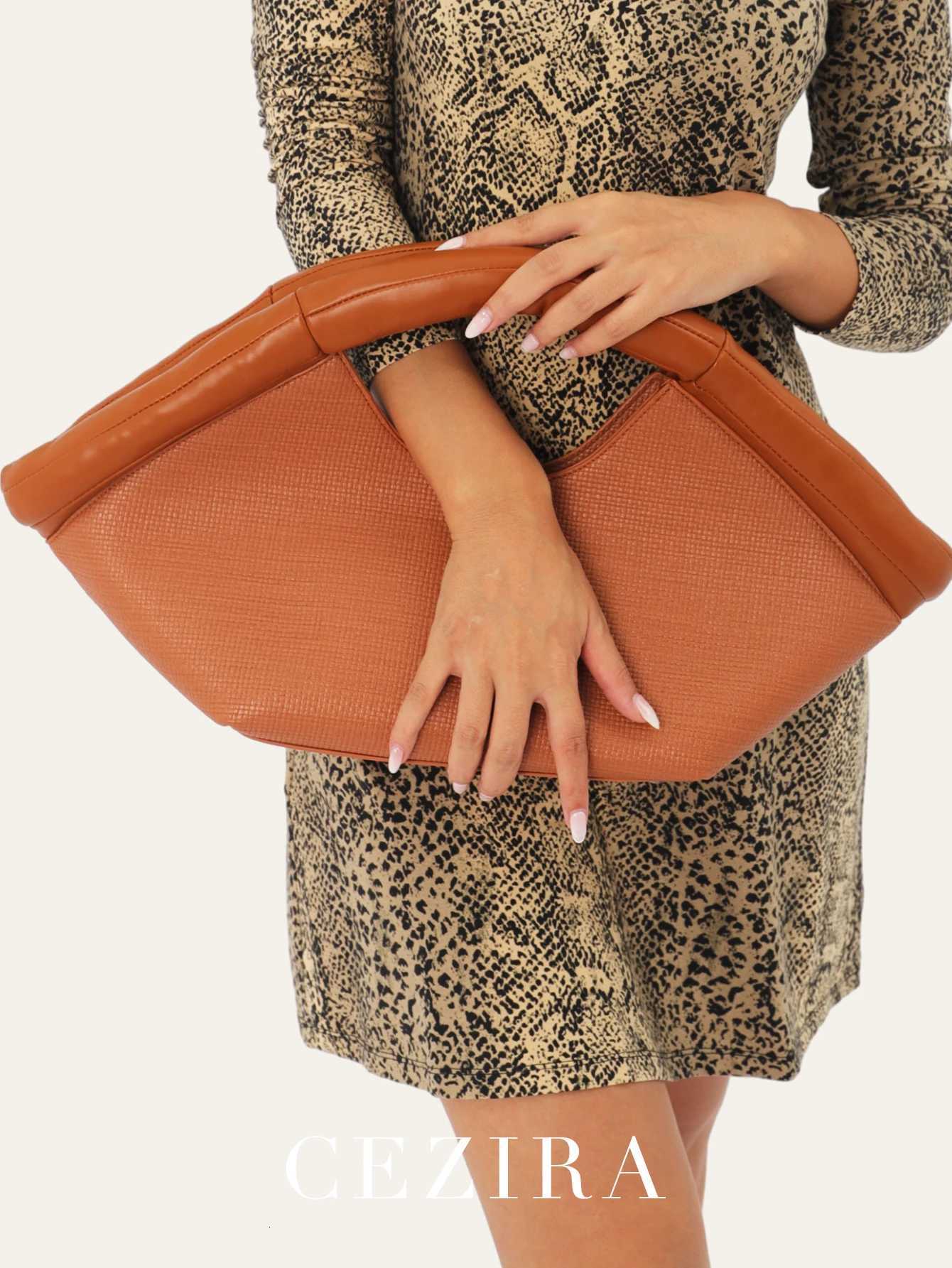 CEZIRA Niche Design Women Fashion Shoulder Handbag PU Vegan Leather Cotton Filled Handles Tophandle Bag Large Tote Bucket Purse Z251024