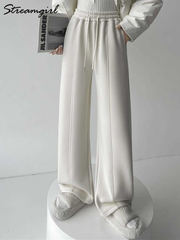 Streamgirl Thick Warm Winter Pants For Women Fleece Brown Trousers Straight Leg High Waisted Womens Winter Pants Warm OfficeT251025