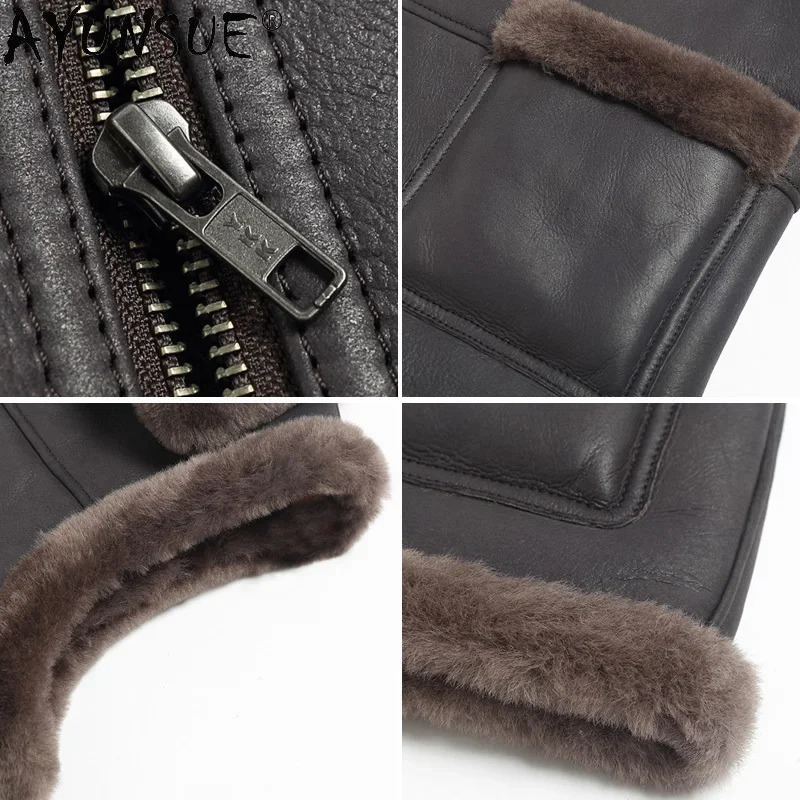 AYUNSUE Men Clothing Genuine Leather Jacket Mens Vest Autumn Fur Coat Mens Jackets Warm 100 Wool Vests Ropa Hombre LXR436 251020