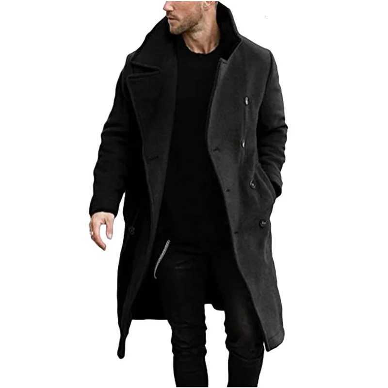 Winter New Mens Woolen Coat Thick Coat Medium Long Casual Woolen Windbreaker Men Jacket Mens Clothes Men Jackets Mens CoatT251025