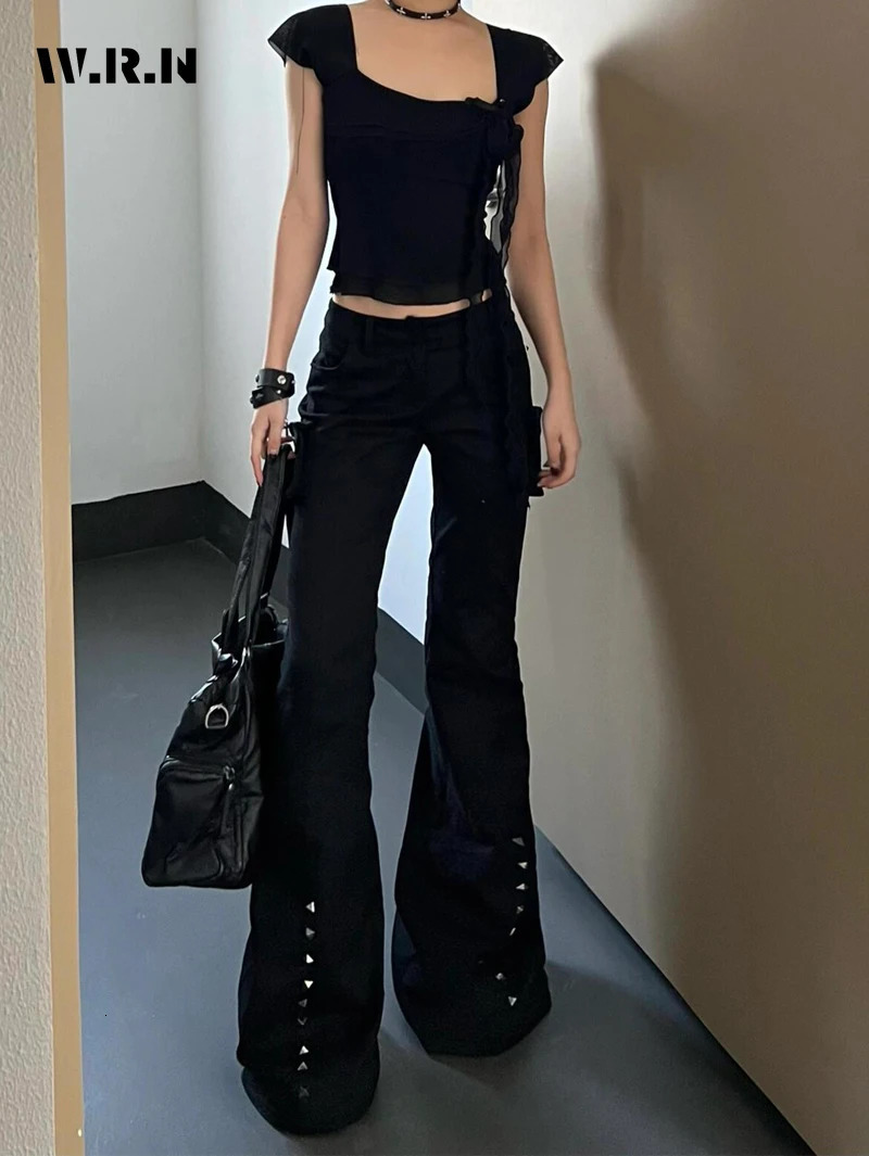 Hight Street Sheath High Waist Flared Jeans Black Kpop Retro Y2K Harajuku Pants Womens Vintage Slim 2000s Skinny Denim Trouser 251023
