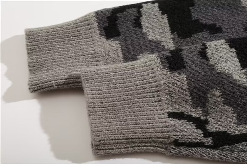 Fashion American Style Striped Camouflage Sweater Men Long Sleeve Spring Autumn Designer Sweater Pullover Casual Loose Round Neck High-end Knitwear
