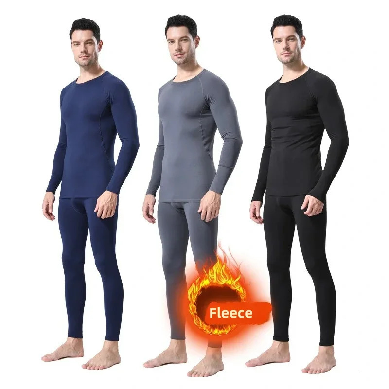 Autumn Winter Compression Tracksuit Men Thermal Underwear Fleece Lingerie Set For Skiing Thermos Shirt Set Man Ski Snow Clothing 251022