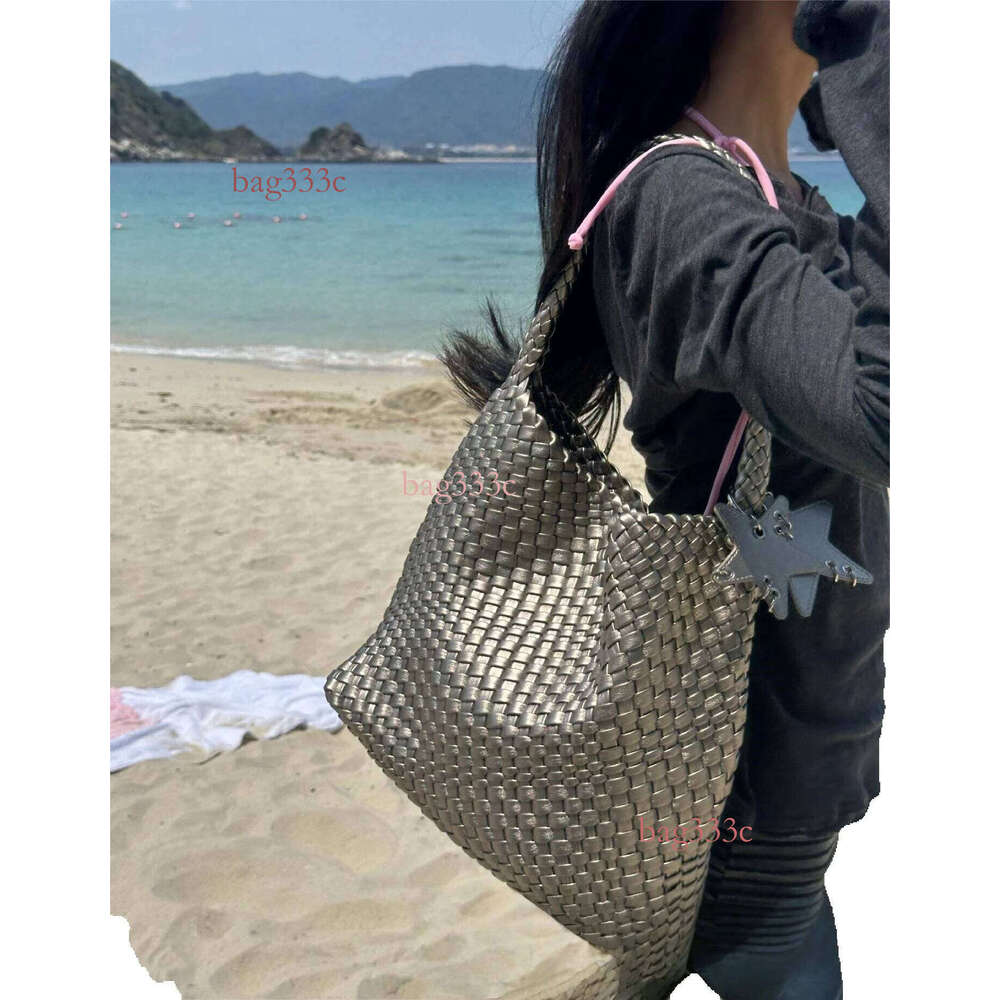 New Medium Champagne Color Woven Tote For Women, Large Capacity Handbag, Shoulder Bag, Crossbody Bucket Bag Cowhide Woven Bag