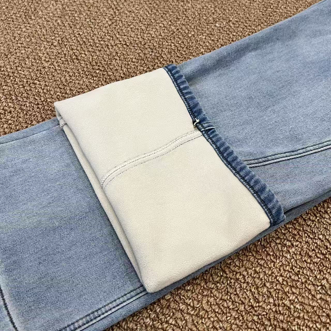 Women's Fleece-Lined Wide-Leg Jeans - Casual Loose Fit, Warm Comfortable, Trendy Denim Pants for Autumn & Winter Daily Wear 18513 Z260313