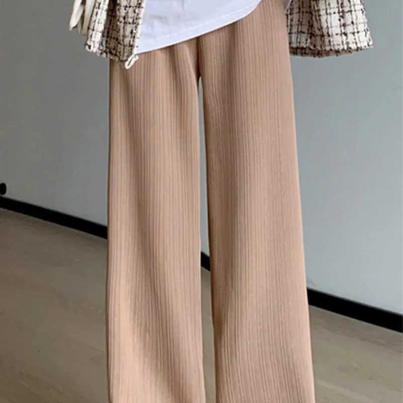 2025 Winter Fleece Lined Warm Pants Women Solid Color Wide Leg Pants Woman Comfortable Elastic High Waist Trousers FemaleT251025