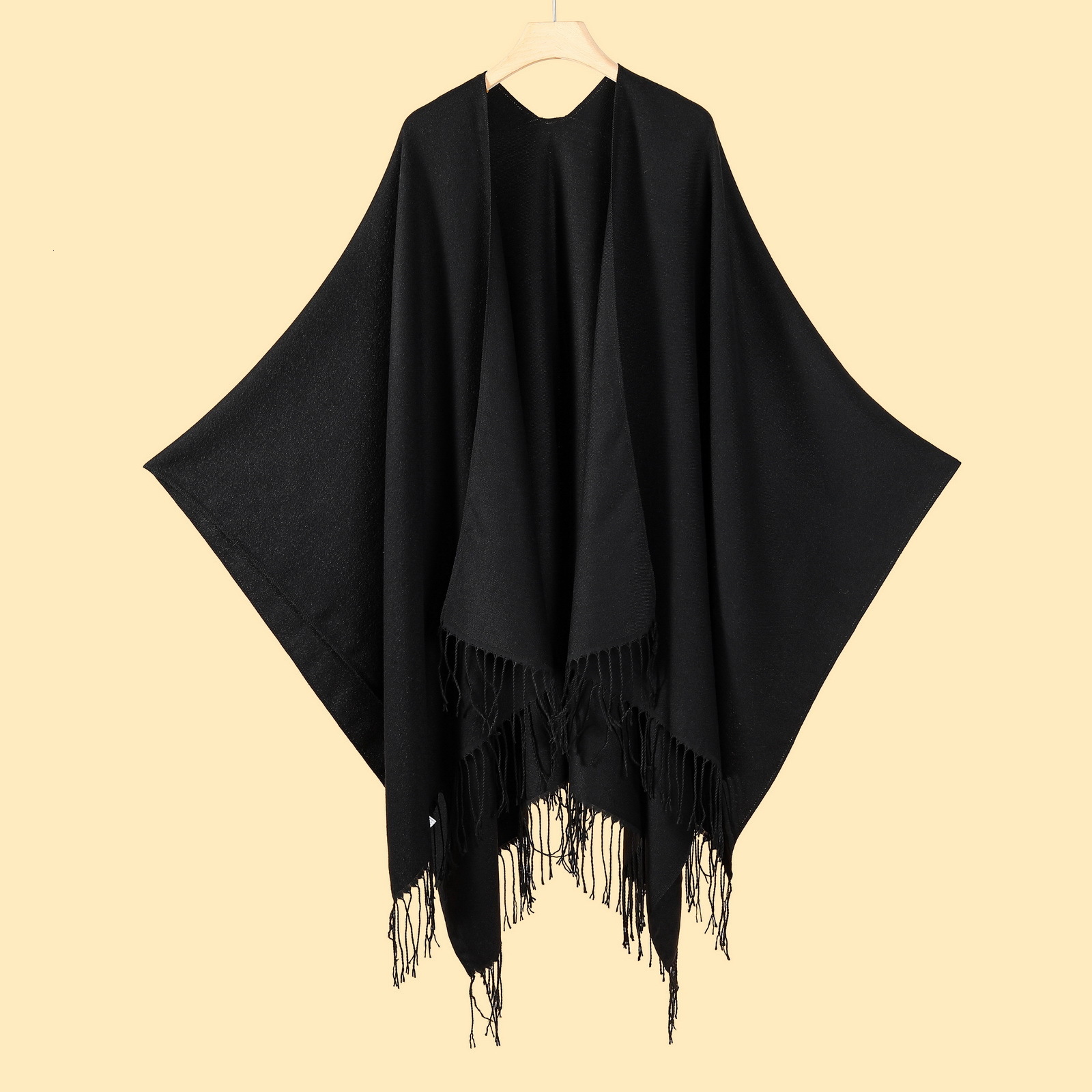 Versatile Womens Classic Solid Color Tassel Split Shawl Scarf Four Seasons Imitation Cashmere Knitted Cardigan