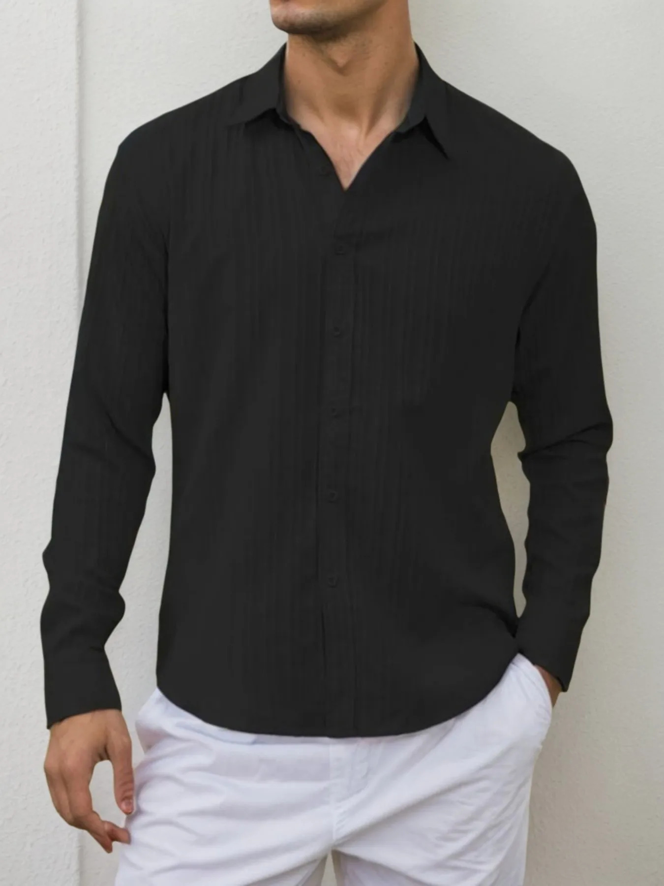 Mens Lightweight Casual Button Down Shirts Textured Business Dress Shirts 251020