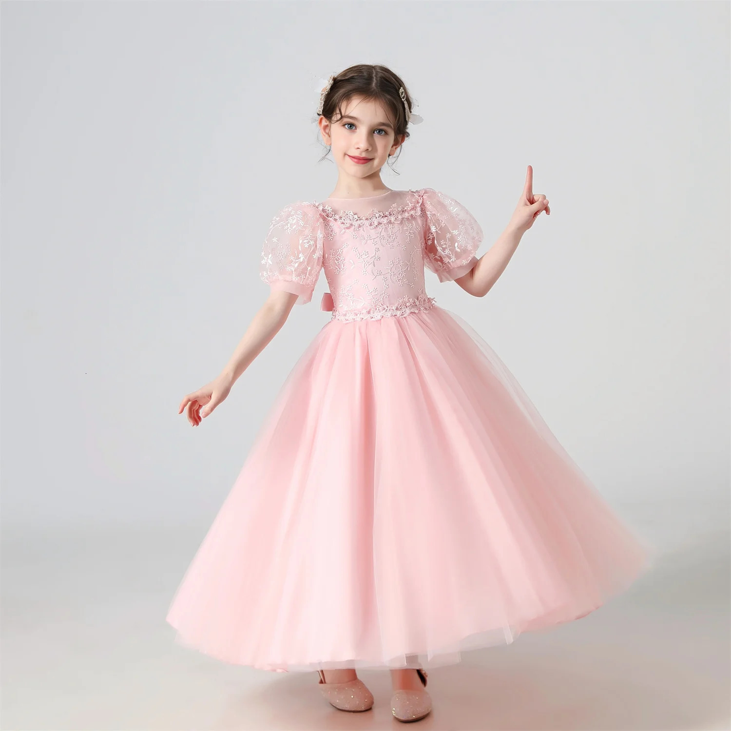 Girl Flower Dress Lace Embroidered Wedding Princess Dress Host Performance Costume Gown Christmas Party Evening Dresses 251023