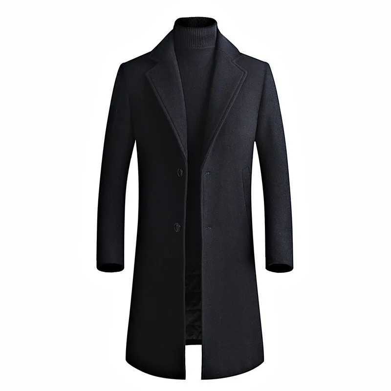 Woolen overcoat for men fashionable middleaged midlength business casual windbreaker mens woolen coatT251025