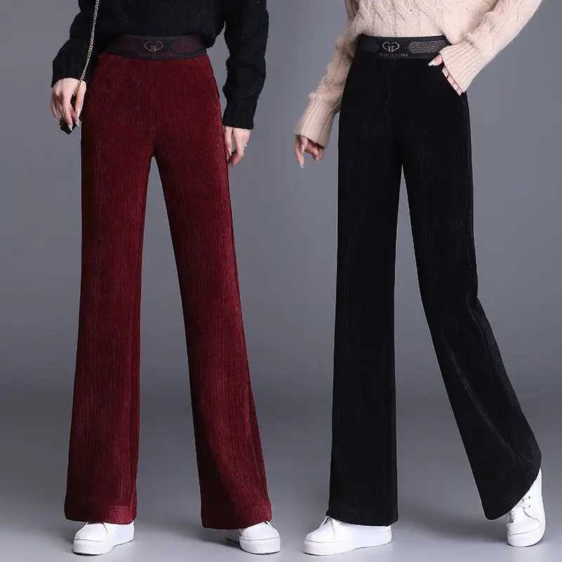 Korean New Women Corduroy Fleece Pants Autumn Winter Fashion Casual High Waist Solid Loose Thicken Vintage Straight TrousersT251025