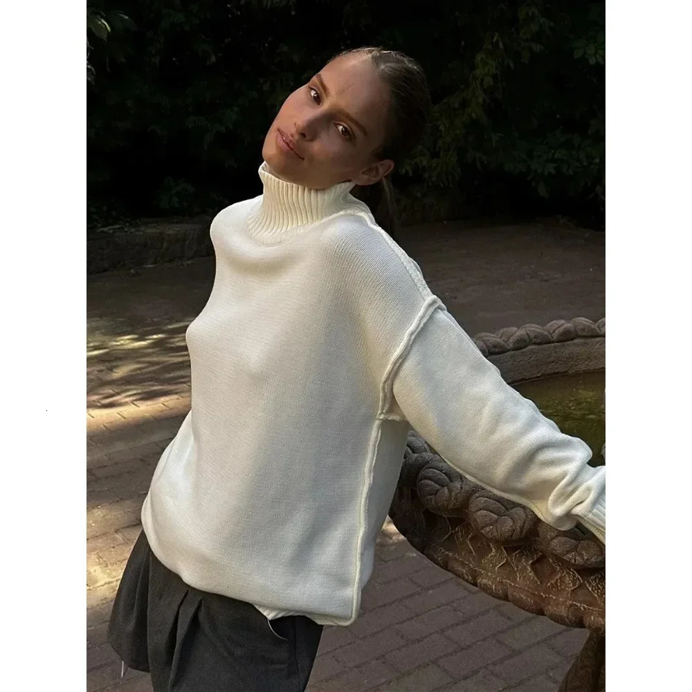 Zekey Autumn Winter Womens Solid Color Knitted Turtleneck Sweater Female Warm FashionThick Loose Casual Pullovers 251021