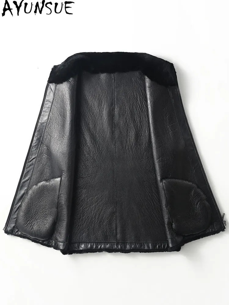 AYUNSUE Natural Fur Coat Man Sleeveless Waistcoat Winter Short Genuine Sheepskin Leather Jacket Men Black Shearling Fur Vest 251020
