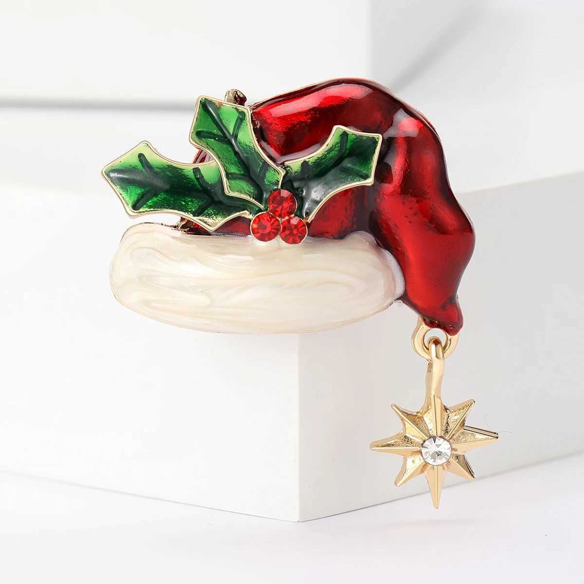 BeautBerry Enamel Christmas Hat Brooches for Women Christmas New Year Pins Friends Party Gifts Banquet AccESSories J251115