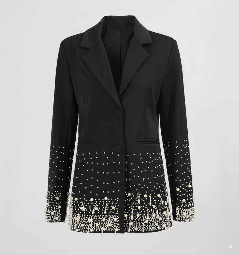 Fashion Women's Suit 1 Piece Embellished Blazer Notched Lapel Pearl Beading Evening Party Prom Special Occasion Customized