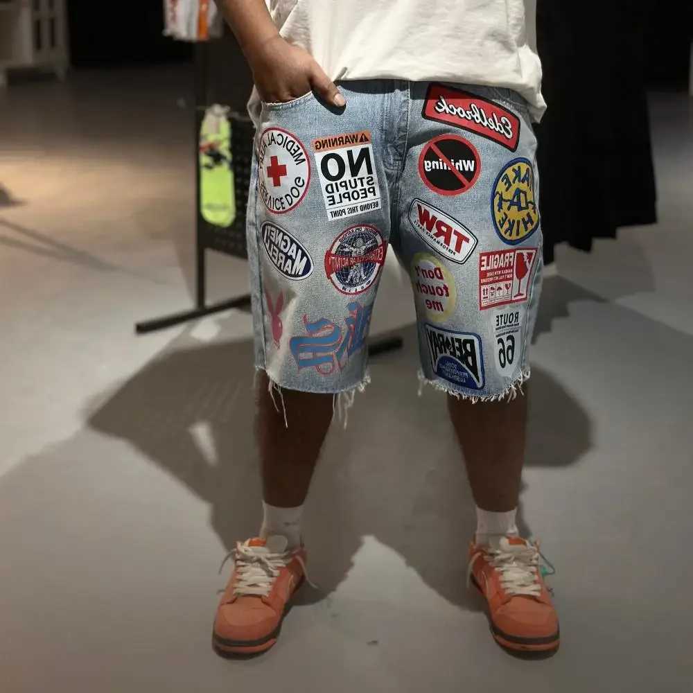 American Retro Denim Shorts Y2K Jeans Harajuku Hip Hop Cartoon Embroidery Retro Baggy Shorts Low Waist Sports Basketball ShortsXJ251025