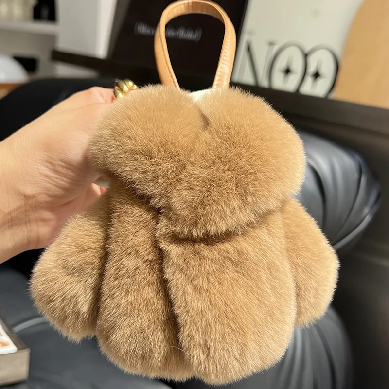 Rex Rabbit Fur Keychain Small Clothes Modeling Keychain Fur Pendant Key Chain Keychain Fluffy Keyring Gift For Women Bag Charms 251023