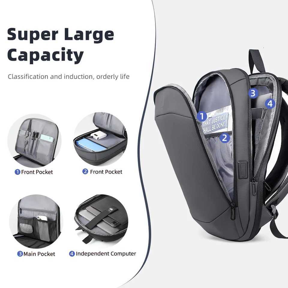 HcanKcan Mens Expandable Backpack Multifunction 173inch Laptop Bag Fashion Waterproof Travel Backpack Lightweight Business Bag W251025