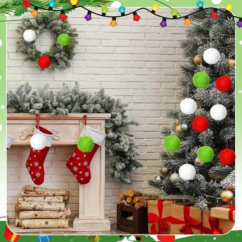 6Pcs 6cm Christmas Decoration Fluffy Ball Hanging Ornaments for Halloween Party Xmas Home New Year Gifts Navidad Decor Craft C251024