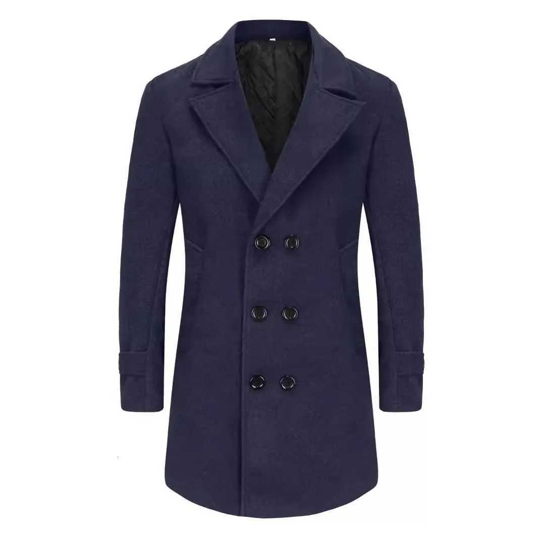 Autumn Winter New Fashion Mens Solid Color Turndown Collar Long Sleeve Doublebreasted Wool Coats Male Clothes Thicken JacketsT251025