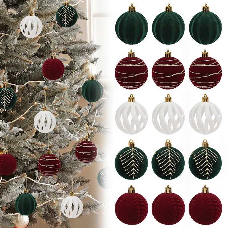 30Pcs 6cm Christmas Ball Ornaments Velvet Red Gree White Balls Xmas Tree Hanging Pendants 2025 Christmas Decoration For Home C251024