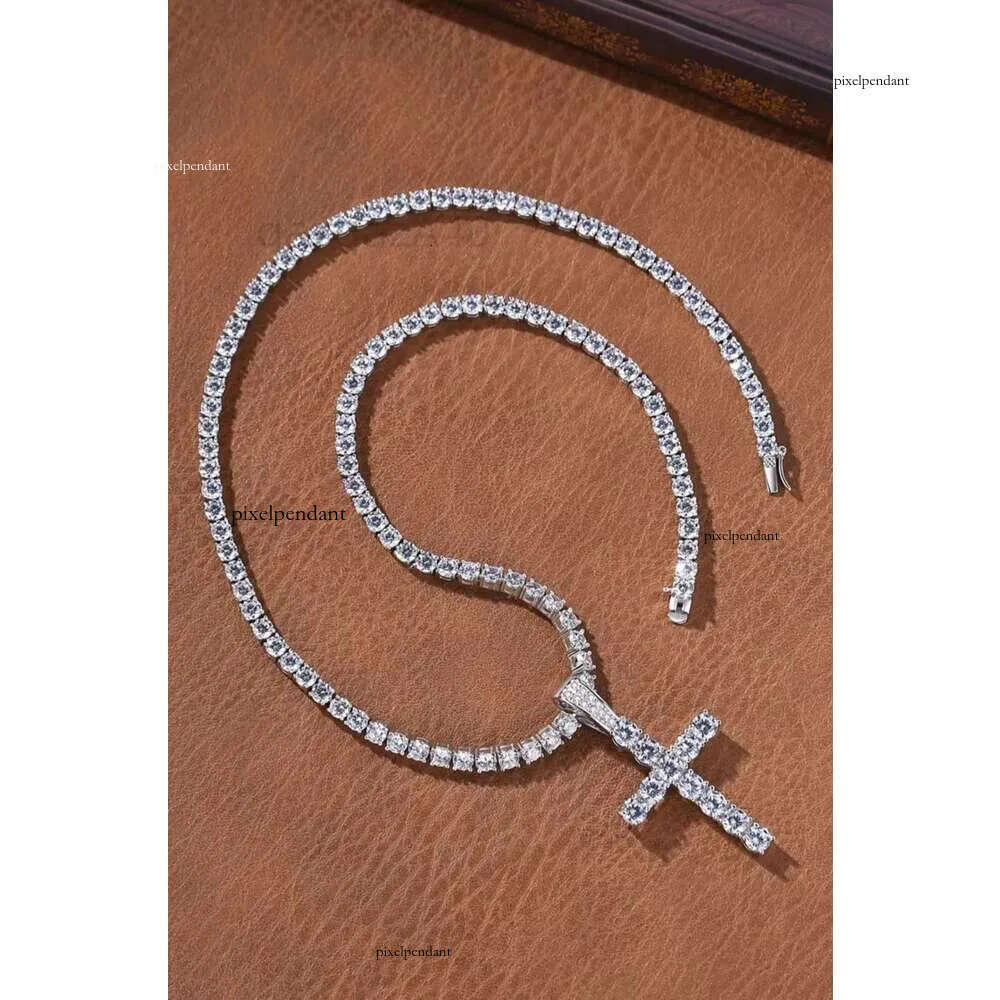 necklace moissanite chain Pendant Cross Hip Hop Vvs Moissanite Dia Tennis Chain Sier for Women Men Jewelry