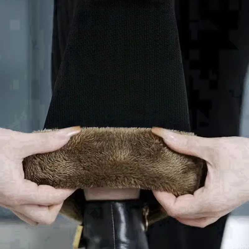 Lady Thickened Warm Trousers Fleece Lining Lambswool Chenille Wideleg Trousers Woman Straightleg PantT251025