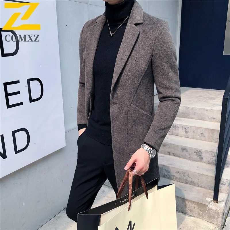 COMXZ Winter New Wool Overcoat Men Longline Korean Style Slim Fit Trendy Cashmere Trench Coat Men Wool Blend Casual Coat 2025T251025
