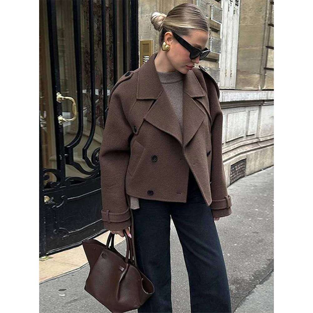 Solid Short Trench Coats For Women Lace Up Double Breasted Full Sleeves Jackets Autumn Winter Fashion High Streetwears Lady