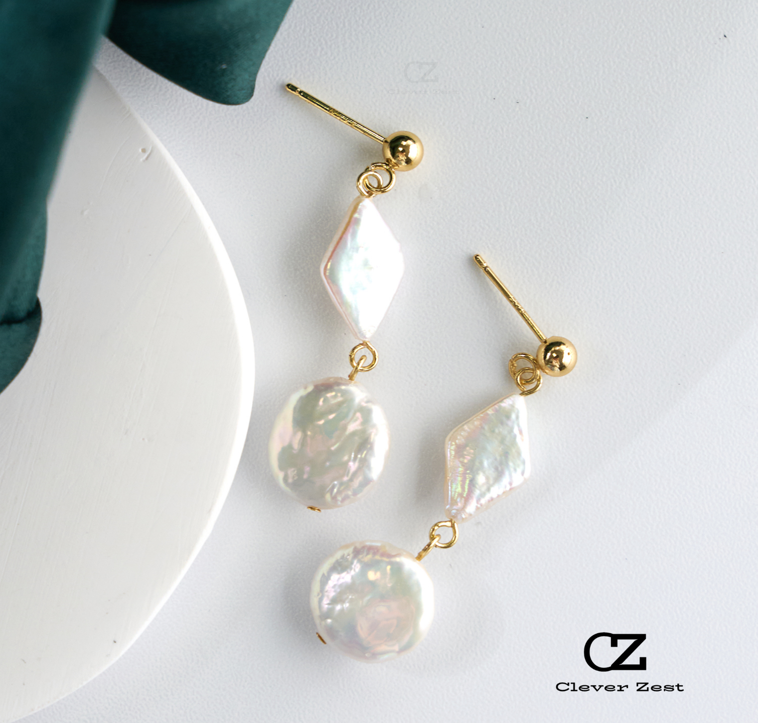 Natural White Diamond-Shaped Button Baroque Earrings 14K Gold-Filled Fashionable Versatile Trend Anniversary Gift Best Friend Gift