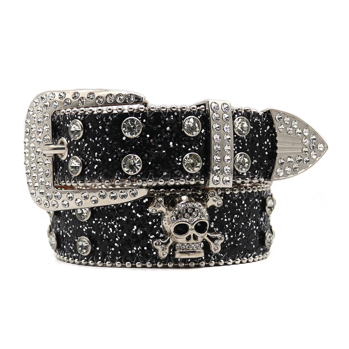 Womens Sequin Punk Metal Buckle Belt Y2k Bling Skull Rhinestone Belt Fashion Waistband Jeans Pants Decor Belt 251024